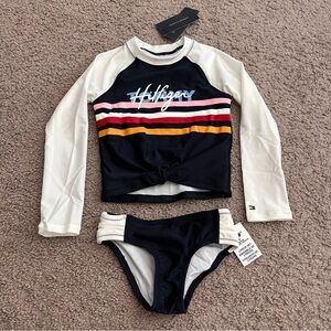 Tommy Hilfiger 2 Piece Rash Guard Navy Blazer Swimsuit Girls 4